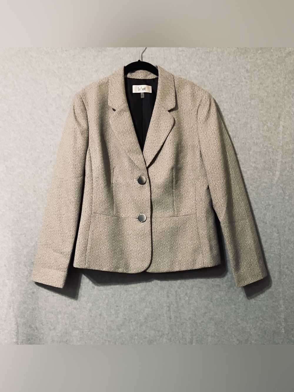 Le Suit Women's Taupe Textured Two-Button Blazer Jacket Sz 14